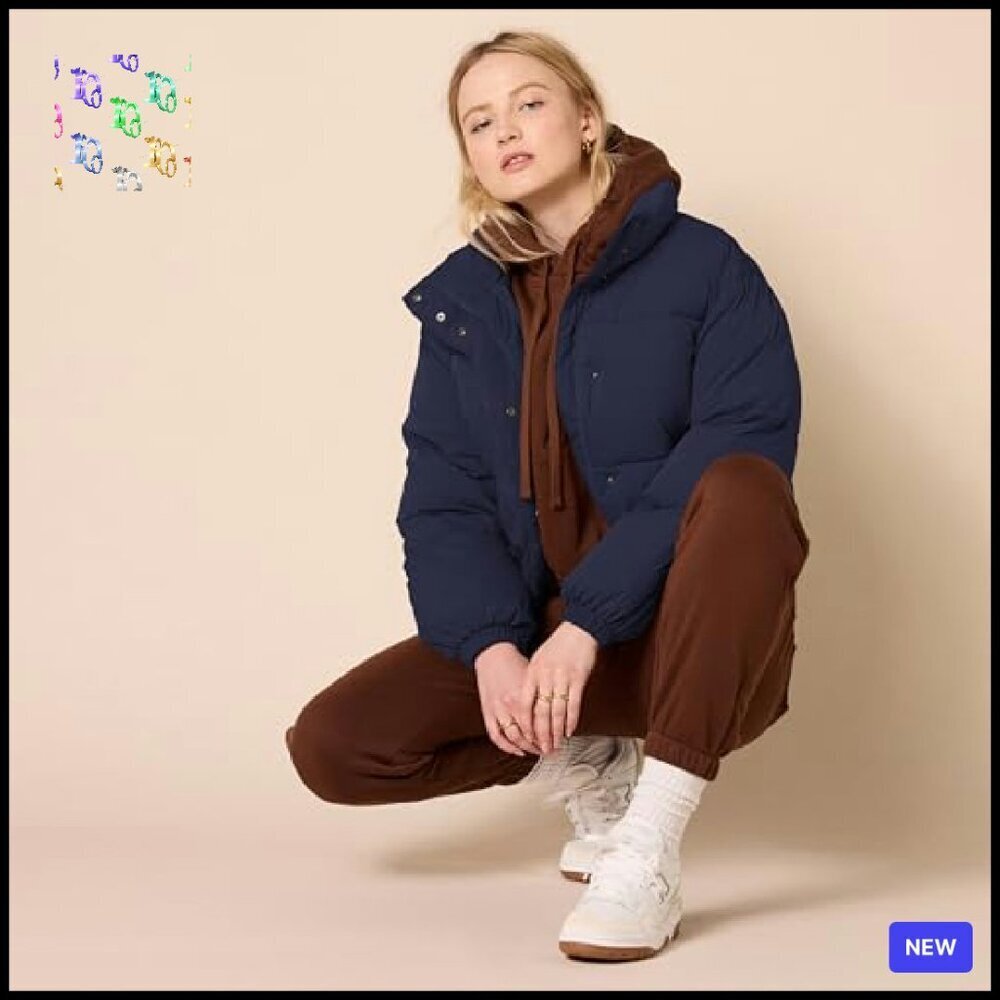 Cropped Full-Zip Puffer Jacket Winter Warm Stand Collar Chic Minimal - Picture 6 of 8